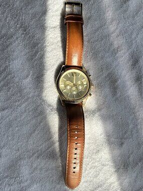 Michael Kors Lexington MK8447 Gold Chronograph Watch Leather Date New Batt, Runs